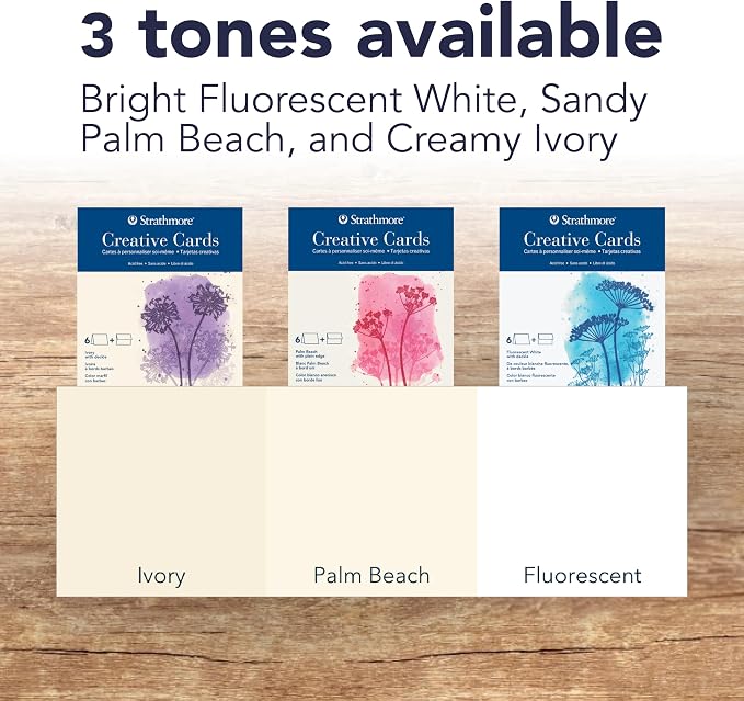 Strathmore Creative Cards with Envelopes, 80 lb. Smooth Surface, 5 X 6.875 inches, Ivory/Deckle, Package of 50 (105-235)