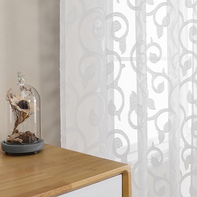 OWENIE Furman White Sheer Curtains 54 Inch Length 2 Panels Set by OWENIE