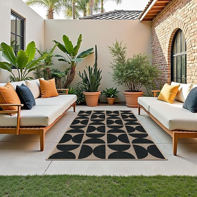 Easy Jute 3x5 Black Semicircle Area Rug,Washable Entryway Rug,Modern Door Carpet,Neutral Non-Slip Outdoor Indoor Farmhouse Rug for Living Room Kitchen Patio Bedroom