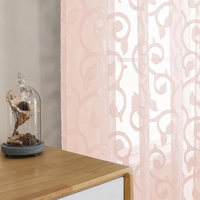 OWENIE Furman Blush Sheer Curtains, 72 inches Long 2 Panels Set, Light - Image 6