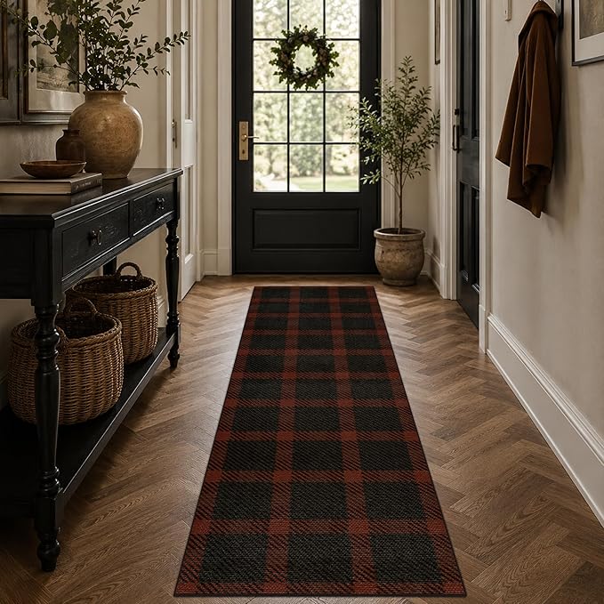 JTJ Easy Jute Outdoor Runner Rug 2x6, Buffalo Plaid Washable Indoor Outdoor Rug, Farmhouse Non Slip Hallway Runner Rug for Patio, Porch, Entryway and Front Door