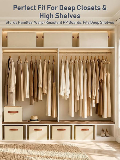 10 Pack Large Closet Storage Baskets Bins for Shelves, Collapsible Fabric Closet Organizers and Storage with Polyester Handles, Decorative Baskets for Organizing Clothes, Towels, Linen Closet 14"x10"