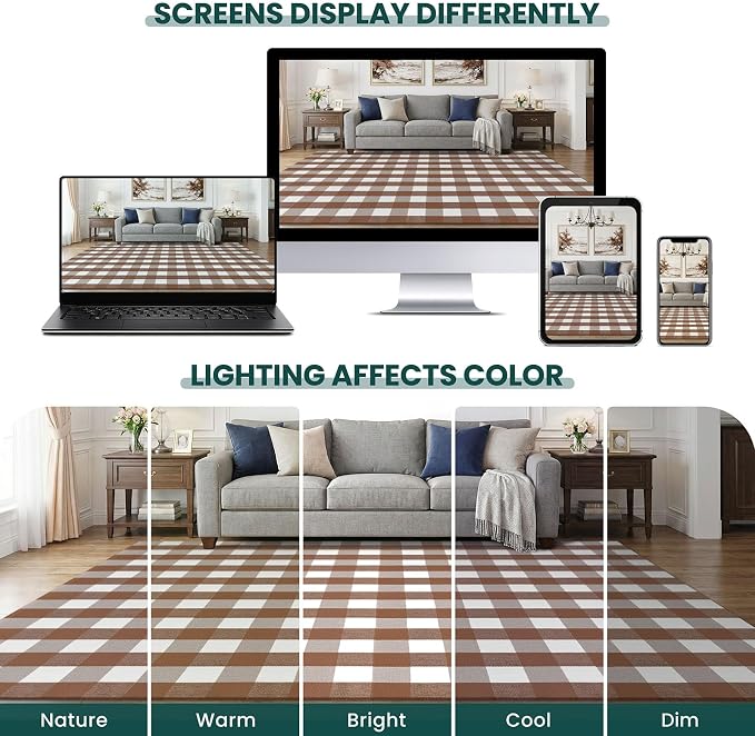 KOZYFLY Buffalo Plaid Area Rugs 2x4.3 Ft Brown and White Rug Washable Front Door Mat Woven Cotton Indoor Outdoor Rug for Front Porch Kitchen Entryway Patio Farmhouse Checkered Doormat