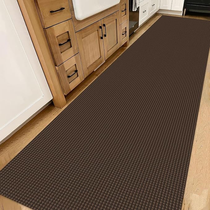 IOHOUZE Washable Exrea Long Hallway Runner Rug 3x14 Non Slip Rubber Backed Kitchen Runner Entryway Runner Indoor, Woven Rugs Floor Carpet for Kitchen Hall Entryway Stair,Brown
