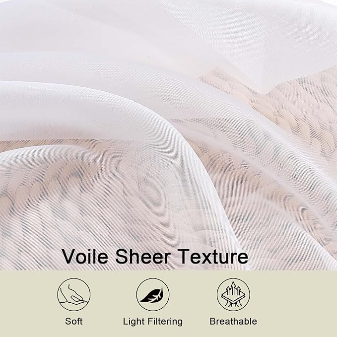 Sheer White Curtains for Bedroom Living Room 54 Inch Length 2 Panels Set - Image 3