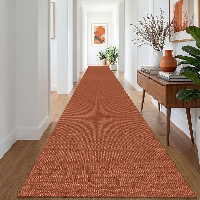 IOHOUZE Washable Exrea Long Hallway Runner Rug 3x20 Non Slip Rubber Backed Kitchen Runner Entryway Runner Indoor, Woven Rugs Floor Carpet for Kitchen Hall Entryway, Burnt Orange/Tan