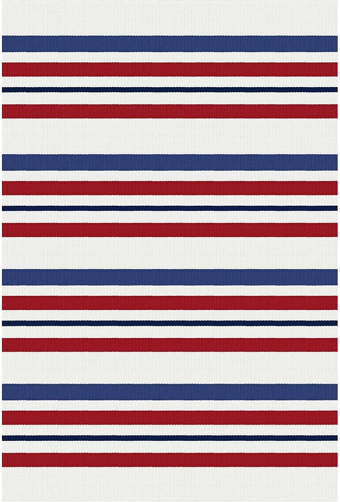 KOZYFLY 250th Anniversary Patriotic Doormat Blue Red White Striped Rug 3x5 ft Front Door Rugs 4th of July Memorial Day Welcome Woven Washable Outdoor Rug for Front Porch Patio Independence Day Decor