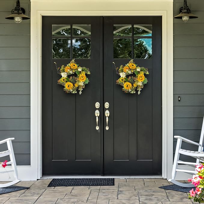 Sunflower Wreaths - Set of Two 22-Inch Artificial Spring, Summer, or Fall Wreaths for Home Decor - Wreaths for Indoors or Covered Patio by Pure Garden