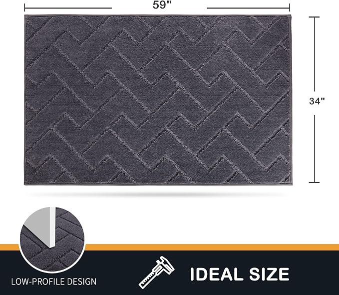 PURRUGS Dirt Trapping Door Mat 34" x 59", Non-Slip Machine Washable Entry Rug, Dog Doormat, Indoor Front Door Mat, Super Absorbent Entryway Rug for Muddy Shoes & Paws, Grey