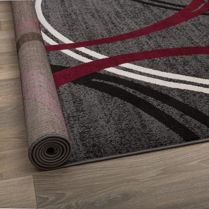 Rugshop Wavy Circles Modern Non-Shedding Living Room Area Rug Red 6'6" x 9' | Rectangular, Size 6'6" x 9', Bedroom, Dining Room, Home Office, Kitchen, Entryway, Hallway, Nursery, Kids Room, Guest Room