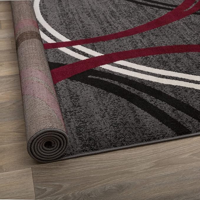 Rugshop Wavy Circles Modern Non-Shedding Runner Rug Red 2' x 10' | Runner, Size 2' x 10', Living Room, Bedroom, Dining Room, Home Office, Kitchen, Entryway, Hallway, Nursery, Kids Room