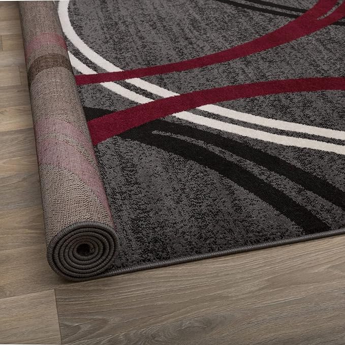 Rugshop Wavy Circles Modern Non-Shedding Living Room Area Rug Red 4' x 6' | Rectangular, Size 4' x 6', Bedroom, Dining Room, Home Office, Kitchen, Entryway, Hallway, Nursery, Kids Room, Guest Room