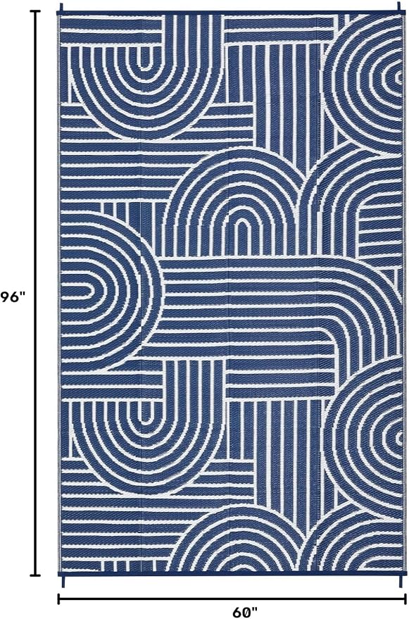 Garvee Reversible Rainbow Outdoor Rug 5x8, Waterproof Outdoor Plastic Straw Rug, RV Mat for Picnics, Patio, Camping, Balcony, Deck, Backyard, Porch, Blue