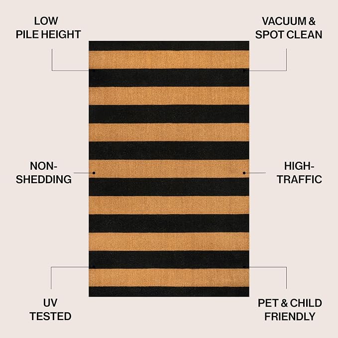 JONATHAN Y Striped Coir Indoor Outdoor Doormat 5X8 Natural/Black, Sutton Modern Coastal for Living Room, Bedroom, Kitchen, Office, Easy-Cleaning, High Traffic, Pet-Friendly, Non-Shedding NRF105A-5