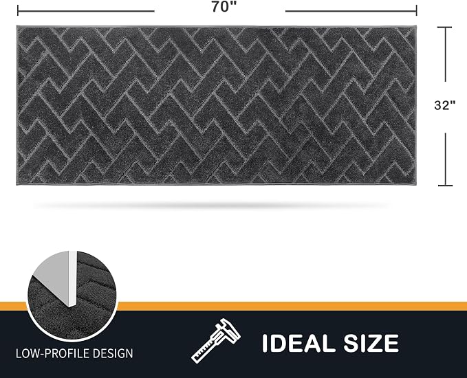 PURRUGS Dirt Trapping Door Mat 32" x 70", Non-Slip Machine Washable Entry Rug, Dog Doormat, Indoor Front Door Mat, Super Absorbent Entryway Rug for Muddy Shoes & Paws, Charcoal