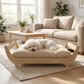 CANAGAN Elevated Wooden Dog Bed with Cushion, Natural Wood, Medium | Raised Dog Couch Bed with a Washable Cover and Plush PP-Filled Cushion, Designed for Medium Dogs and Stylish Indoor Living