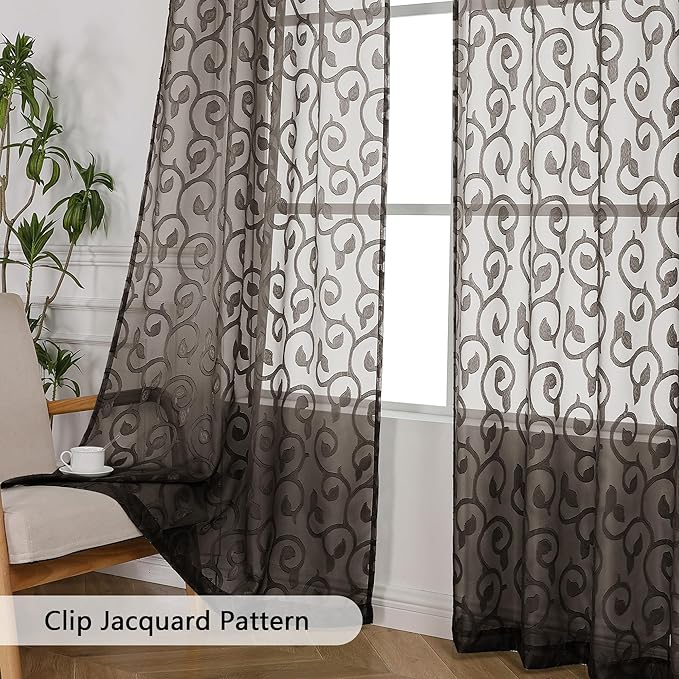 OWENIE Furman Chocolate Sheer Curtains 63 inch Length - Image 4