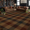 JTJ Vintage Large Plaid Area Rug for Living Room - Classic 8x10 Easy Jute Classic Brown and Red Rug for Bedroom, Dining Room, Outdoor Porch, Neutral Dark Brown Retro Décor