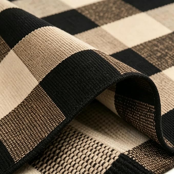 SEEKSEE Buffalo Plaid Rug 4' x 6' Coffee and Black Large Front Door Mat, Layering Area Rug, Washable Rug for Outdoor Patio Entryway Indoor Living Room Kitchen Dining Room Decor