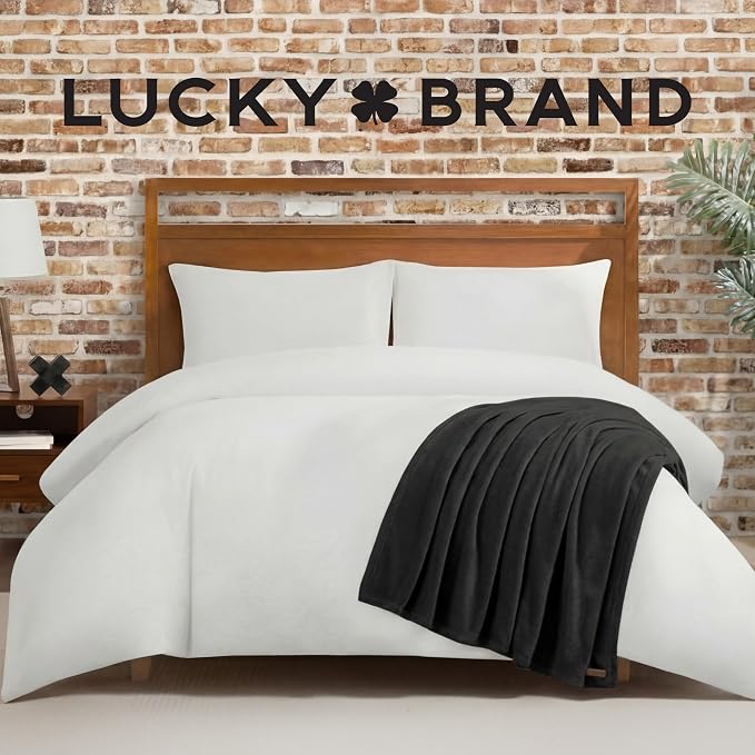 Lucky Brand Solid Plush 50"X70" Throw Blanket, Black - Soft, Cozy, and Timeless Comfort