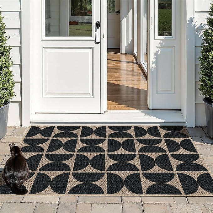 Easy Jute 3x5 Black Semicircle Area Rug,Washable Entryway Rug,Modern Door Carpet,Neutral Non-Slip Outdoor Indoor Farmhouse Rug for Living Room Kitchen Patio Bedroom