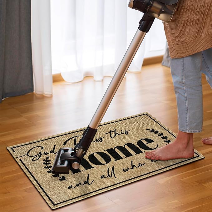 Door Mat Home Mats for Front Door Indoor Outdoor Entrance Welcome Mats with Non-Slip Backing God Bless Mat for Family Housewarming Gifts Durable Porch Hallway Floor Rugs Home Decoration 16.9"x29.9"
