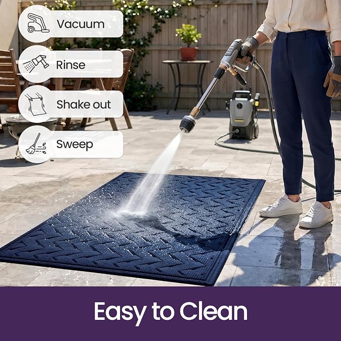 DEXI Front Door Mat Outside Entrance, 2x3 Heavy Duty Entry Doormat Dirt Trapper with Rubber Back, Non Slip Low Profile Floor Mats for Entryway Exterior Patio, Wave Navy