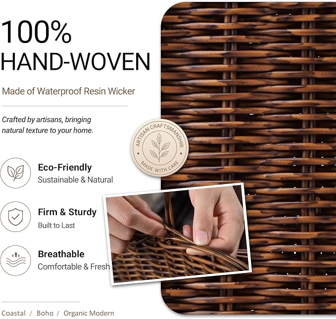 Pantry Organizers, Handwoven Large Wicker Baskets for Shelves, Labeled Storage Baskets for Organizing with Handles - Waterproof Plastic Storage Bins, Boho Decorative, 3Pack, Brown