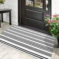 LEEVAN 2.3'X3.6' Black and White Striped Woven Reversible Outdoor Rug | Small Machine Washable Front Porch Rug, Cotton Entryway Door Mat, Indoor Layering Carpet for Farmhouse Bathroom Laundry