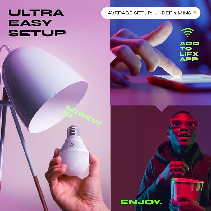 LIFX Color Smart Light Bulbs (2-Pack) A19 E26, Matter Compatible RGB + Tunable White (800 Lumens), WiFi Dimmable Color Changing (2.4GHz), Compatible with Apple HomeKit, Alexa & Google