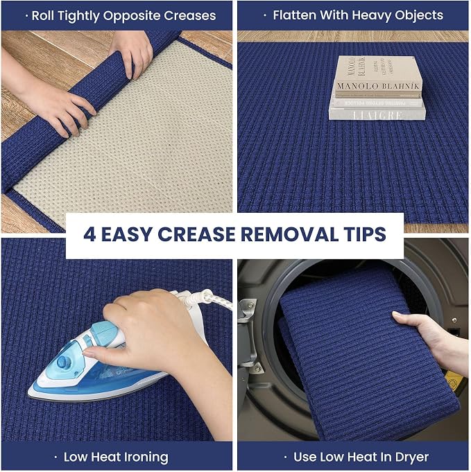 IOHOUZE Washable Exrea Long Hallway Runner Rug 3x18 Non Slip Rubber Backed Kitchen Runner Entryway Runner Indoor, Woven Rugs Floor Carpet for Kitchen Hall Entryway, Royal Blue/Navy