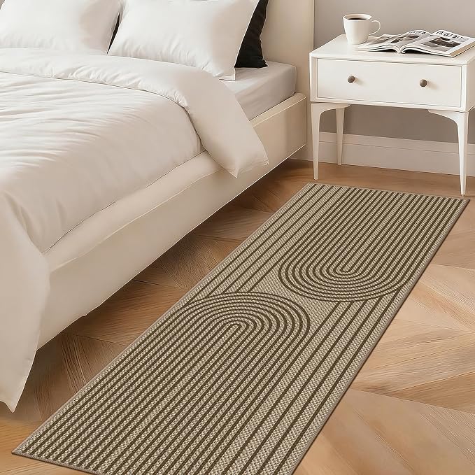 Faux Jute Hallway Runner Rug, 2' x 6' Kitchen Runner, Brown Farmhouse Ultra-Thin Washable Non-Slip Carpet Runner for Laundry, Bedroom, Backyard, Outdoor, Home Decor