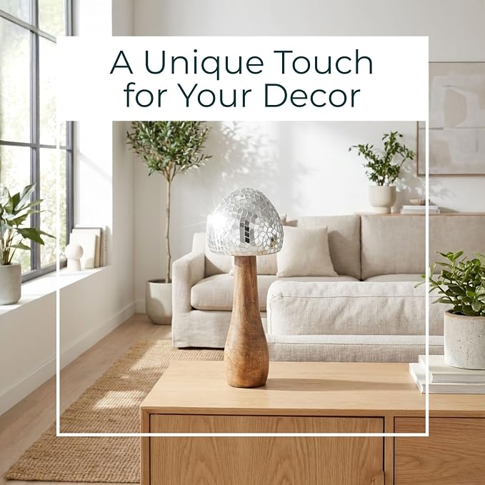 Mango Wood Figurine Sculpture – Artful Room Decor Accent, Shelf, Console, or Table Display, Boho Home Decor Mosaic Detail for Collected Spaces – 10", Silver and Natural Wood