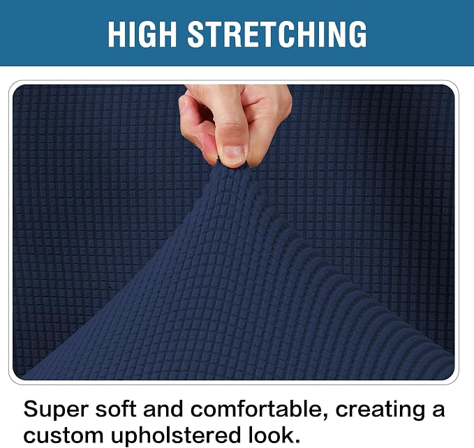 H.VERSAILTEX Ottoman Cover Slipcover Rectangle Fit Length 35"-45" Footrest Sofa Slipcovers Stool Cover Footstool Protector Covers Feature Stretch Thick Soft Jacquard Fabric Removable Washable - Navy