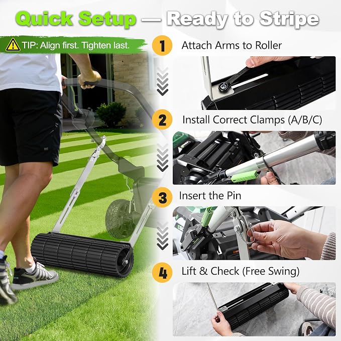 Lawn Striping Kit for 21" Walk-Behind Mowers, No-Sand Grass Striper Roller | No Sand Filling Required • Compatible with EGO LM2100, Toro Recycler & Honda HRX217 • Quick-Release • Works With Bagger