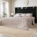 Allewie Queen Size Platform Bed Frame with USB Charging Station and Storage Shelf/Upholstered Velvet Wingback Headboard/Wooden Slats Support/No Box Spring Needed/Easy Assembly, Black