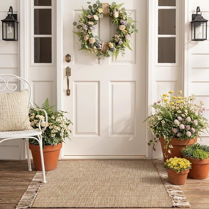 Collive Entryway Door Mat, 27" x 43" Machine Washable Kitchen Rugs, Indoor/Outdoor Low-Profile Doormat Soft Hand-Woven Cotton Bathroom Rug Throw Rugs for Front Back Door Bedroom