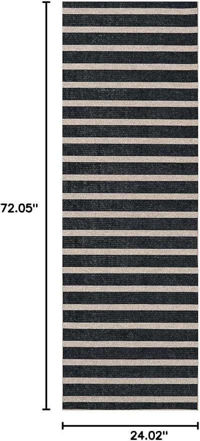 Lahome Striped Easy Jute Kitchen Runner Rug, 2x6 Washable Rugs for Hallways | Indoor Outdoor Black Non Slip Entryway Runners, Modern Farmhouse Neutral Carpet for Laundry Room Front Porch Entry