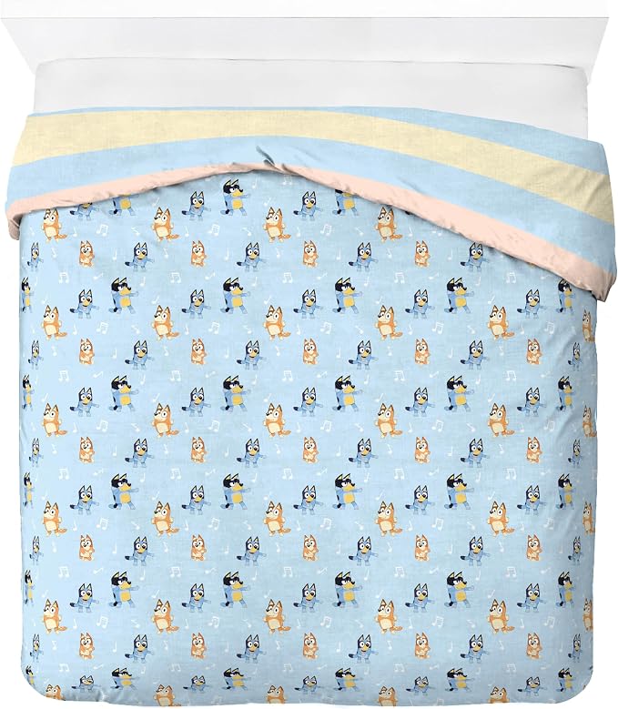 Jay Franco Kids Duvet Cover Set – 3 Piece Super Soft Bedding with Sham Pillowcase, Cover ONLY Comforter Not Included, Multi - Bluey, Queen