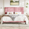 Allewie King Size Platform Bed Frame with Adjustable Headboard | Plush Velvet Upholstered, Vertical Channel Tufted, Sturdy Wood Slats, No Box Spring Needed, Easy Assembly, Pink