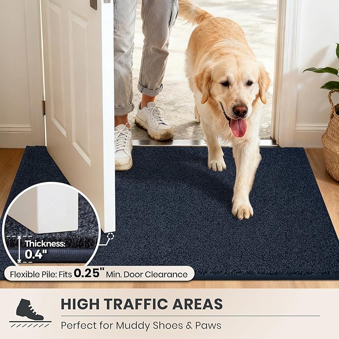 PURRUGS Dirt Trapping Door Mat 20" x 31.5", Non-Slip Machine Washable Entryway Rug, Dog Doormat, Indoor Front Door Mat, Super Absorbent Entry Rug for Muddy Shoes & Paws, Navy Blue