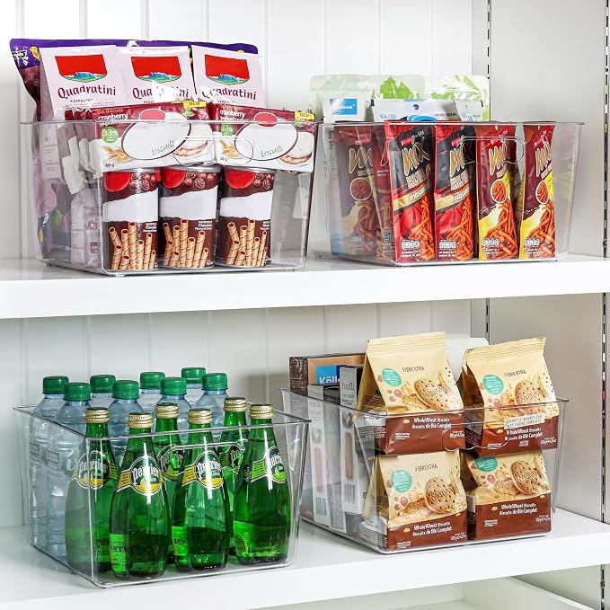 Vtopmart 8 Pack Extra Large Clear Storage Bins, 11x11 Cube Organizer | Acrylic Cube Storage Bins, Plastic Containers with Handle for Pantry, Kitchen, Closet, Laundry Room, Bathroom, Under Sink
