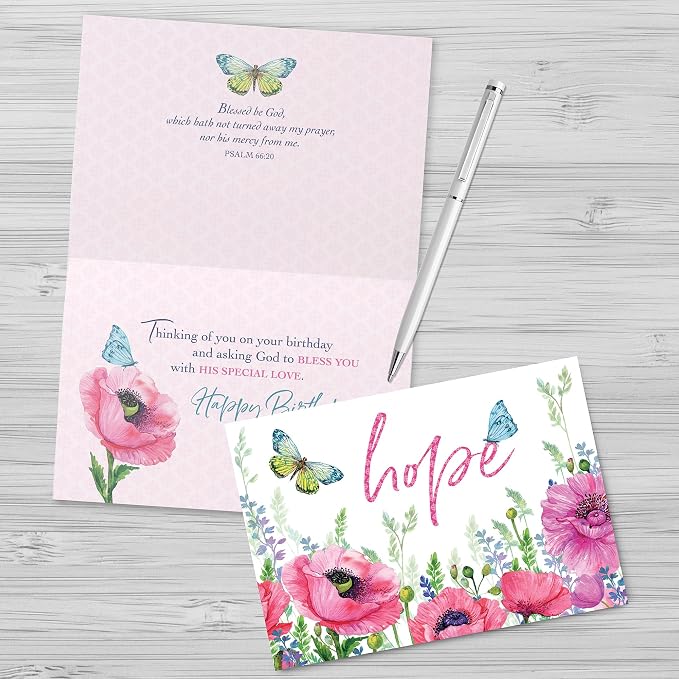 Faithfully Yours Designer Greetings Floral Birthday Boxed Card 12 Pack | Biblical Scripture Verse, Faith Based Sentiment, Boxed Card Set, Matching Envelopes
