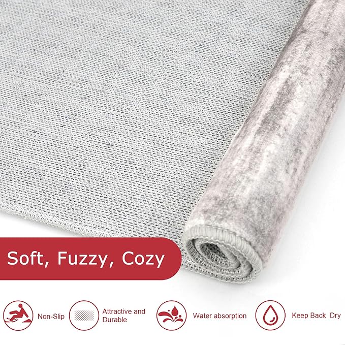 KOZYFLY Modern Abstract Washable Rug Runner 2x7 Hallway Runner Rug Non-Slip Soft Kitchen Runner Rugs, Print Grey/Light Beige/Brown Striped Carpet Runner for Entryway Bathroom