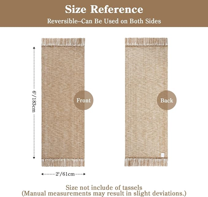 Collive 2' x 6' Kitchen Runner Rug, Modern Farmhouse Washable Bathroom Mat, Boho Hand-Woven Hallway Runner Rugs Tan Reversible Bedroom Carpet for Laundry Entryway Home Decor