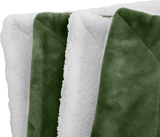 Elegant Comfort Luxury Ultra-Plush Velvet Touch Fleece Throw Soft, Warm, Cozy| Micromink Sherpa-Backing Reversible Blanket for Bed, Sofa and Couch, Solid Sage