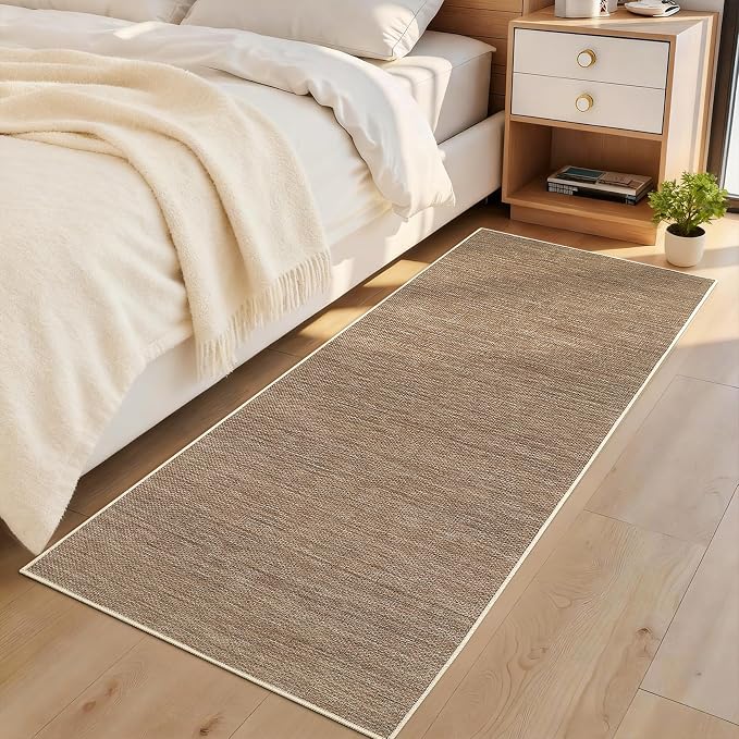GarveeHome 2x6 Runner Rug for Hallway Modern Solid Washable Kitchen Rugs | Non Slip Stain Resistant Braided Living Room Throw Carpet Low Pile Easy Jute Rugs for Bedroom Kitchen, Brown