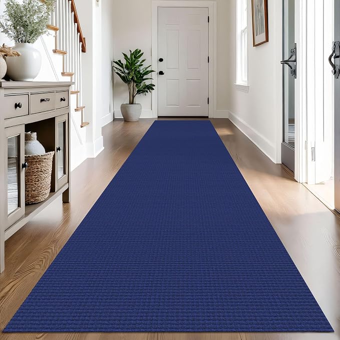 IOHOUZE Washable Exrea Long Hallway Runner Rug 3x14 Non Slip Rubber Backed Kitchen Runner Entryway Runner Indoor, Woven Rugs Floor Carpet for Kitchen Hall Entryway, Royal Blue/Navy