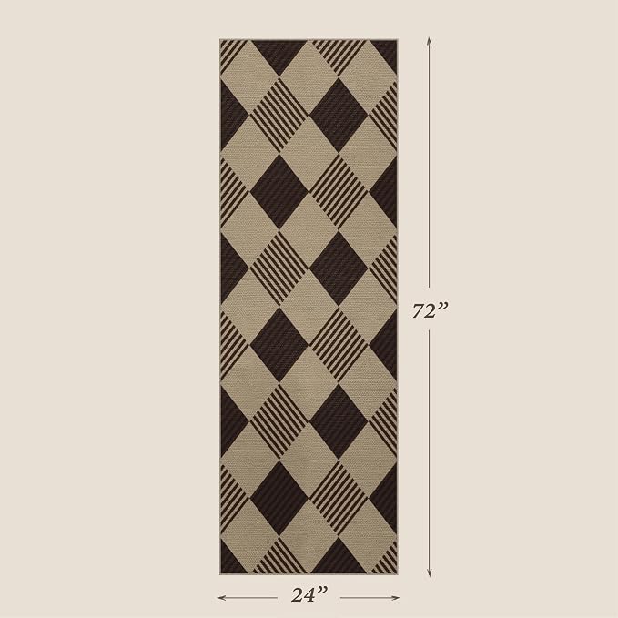 JTJ Easy Jute Geometric Outdoor Runner Rug 2x6, Washable Kitchen Runner Rug, Indoor Outdoor Farmhouse Non Slip Rug for Patio, Porch, Entryway, Laundry Room and Living Room