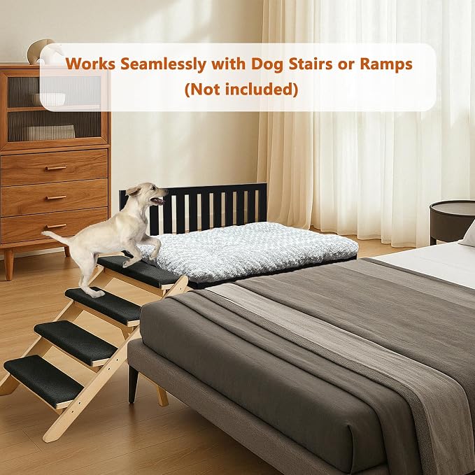 Beside Dog Bed,Adjustable Height Dog Bunk Beds,25.5‘’x18‘’Metal Dogs Bed Frame with Cushion (Medium)
